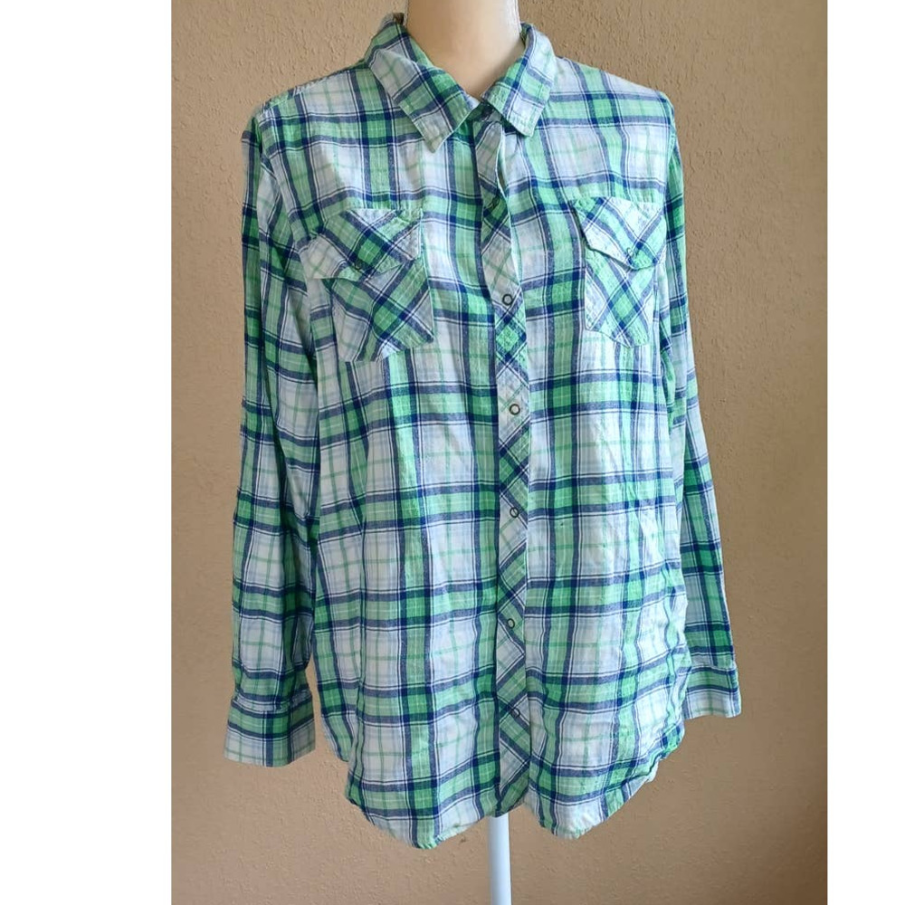 Arizona Jean Co Plaid Button Up Shirt 1x Jr Plus